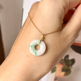 SOLD OUT: A-Grade Natural Moss On Snow Jadeite Ancient Coin Donut Pendant No.172271