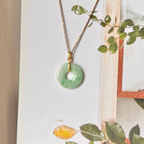 A-Grade Natural Moss On Snow Jadeite Ancient Coin Donut Pendant No.172273