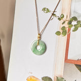 SOLD OUT: A-Grade Natural Moss On Snow Jadeite Ancient Coin Donut Pendant No.172273