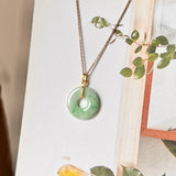 A-Grade Natural Moss On Snow Jadeite Ancient Coin Donut Pendant No.172273