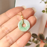 A-Grade Natural Moss On Snow Jadeite Ancient Coin Donut Pendant No.172273