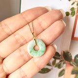 A-Grade Natural Moss On Snow Jadeite Ancient Coin Donut Pendant No.172273