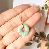 A-Grade Natural Moss On Snow Jadeite Ancient Coin Donut Pendant No.172273