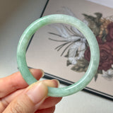 54.8mm A-Grade Natural Moss On Snow Jadeite Traditional Round Bangle No.152068