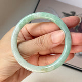 54.8mm A-Grade Natural Moss On Snow Jadeite Traditional Round Bangle No.152068