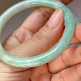 54.8mm A-Grade Natural Moss On Snow Jadeite Traditional Round Bangle No.152068