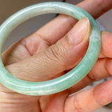 54.8mm A-Grade Natural Moss On Snow Jadeite Traditional Round Bangle No.152068