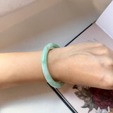 54.8mm A-Grade Natural Moss On Snow Jadeite Traditional Round Bangle No.152068