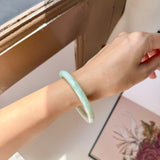 54.8mm A-Grade Natural Moss On Snow Jadeite Traditional Round Bangle No.152068