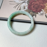 57.2mm A-Grade Natural Moss On Snow Jadeite Traditional Round Bangle No.152069