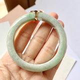 55.1mm A-Grade Natural Light Green Jadeite Modern Round Bangle with V.Petals Embellishment No.151974