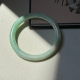 57.2mm A-Grade Natural Moss On Snow Jadeite Traditional Round Bangle No.152069