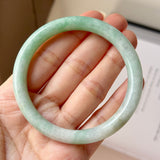 57.2mm A-Grade Natural Moss On Snow Jadeite Traditional Round Bangle No.152069