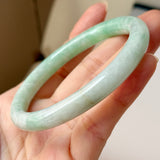 57.2mm A-Grade Natural Moss On Snow Jadeite Traditional Round Bangle No.152069