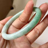 57.2mm A-Grade Natural Moss On Snow Jadeite Traditional Round Bangle No.152069