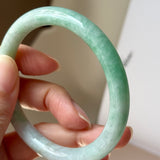 57.2mm A-Grade Natural Moss On Snow Jadeite Traditional Round Bangle No.152069