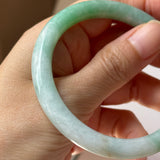 57.2mm A-Grade Natural Moss On Snow Jadeite Traditional Round Bangle No.152069