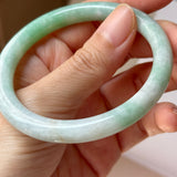 57.2mm A-Grade Natural Moss On Snow Jadeite Traditional Round Bangle No.152069
