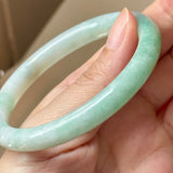 57.2mm A-Grade Natural Moss On Snow Jadeite Traditional Round Bangle No.152069