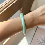 57.2mm A-Grade Natural Moss On Snow Jadeite Traditional Round Bangle No.152069