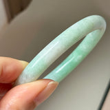 57.2mm A-Grade Natural Moss On Snow Jadeite Traditional Round Bangle No.152069