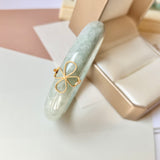 58mm A-Grade Natural Light Green Jadeite Modern Round Bangle with M.Petals Embellishment No.151975