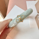 58mm A-Grade Natural Light Green Jadeite Modern Round Bangle with M.Petals Embellishment No.151975