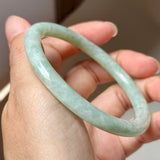 59.2mm A-Grade Natural Moss On Snow Jadeite Traditional Round Bangle No.152070