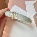 58mm A-Grade Natural Light Green Jadeite Modern Round Bangle with M.Petals Embellishment No.151975