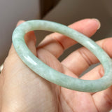 59.2mm A-Grade Natural Moss On Snow Jadeite Traditional Round Bangle No.152070