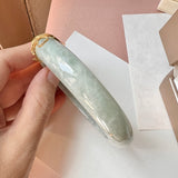 58mm A-Grade Natural Light Green Jadeite Modern Round Bangle with M.Petals Embellishment No.151975