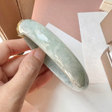 58mm A-Grade Natural Light Green Jadeite Modern Round Bangle with M.Petals Embellishment No.151975