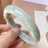 SOLD OUT: 58mm A-Grade Natural Light Green Jadeite Modern Round Bangle with M.Petals Embellishment No.151975