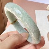 SOLD OUT: 58mm A-Grade Natural Light Green Jadeite Modern Round Bangle with M.Petals Embellishment No.151975