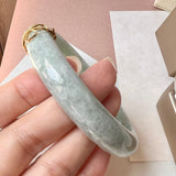 58mm A-Grade Natural Light Green Jadeite Modern Round Bangle with M.Petals Embellishment No.151975