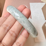 58mm A-Grade Natural Light Green Jadeite Modern Round Bangle with M.Petals Embellishment No.151975