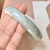 58mm A-Grade Natural Light Green Jadeite Modern Round Bangle with M.Petals Embellishment No.151975