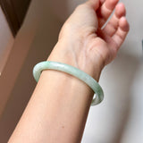 59.2mm A-Grade Natural Moss On Snow Jadeite Traditional Round Bangle No.152070
