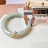 58mm A-Grade Natural Light Green Jadeite Modern Round Bangle with M.Petals Embellishment No.151975