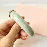 52.5mm A-Grade Natural Light Green Jadeite Modern Round Bangle with P.Petals Embellishment No.151978