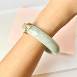 52.5mm A-Grade Natural Light Green Jadeite Modern Round Bangle with P.Petals Embellishment No.151978