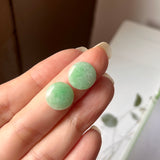 8.65 cts A-Grade Natural Moss On Snow Jadeite Round Cabochon Pair No.180774