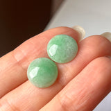 8.65 cts A-Grade Natural Moss On Snow Jadeite Round Cabochon Pair No.180774
