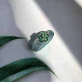 SOLD OUT: 16.9mm A-Grade Natural Jadeite Joseon Dynasty Plum Blossom Ring (Maehwa) No.162422