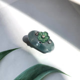 SOLD OUT: 16.9mm A-Grade Natural Jadeite Joseon Dynasty Plum Blossom Ring (Maehwa) No.162422