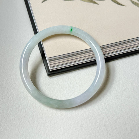 56.8mm A-Grade Natural Lavender Green Jadeite Traditional Round Slim Cut Bangle No.152074