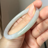 56.8mm A-Grade Natural Lavender Green Jadeite Traditional Round Slim Cut Bangle No.152074