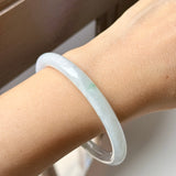 56.8mm A-Grade Natural Lavender Green Jadeite Traditional Round Slim Cut Bangle No.152074