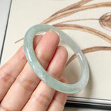 53mm A-Grade Natural Light Green Jadeite Traditional Round Bangle No.152050
