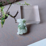 A-Grade White Green Jadeite Dog Pendant No. 172934